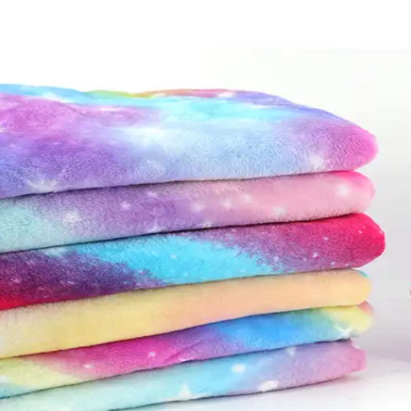 Colorful Color Shiny Rainbow Printed Thermal 230GSM Flannel Fabric For Home Blankets